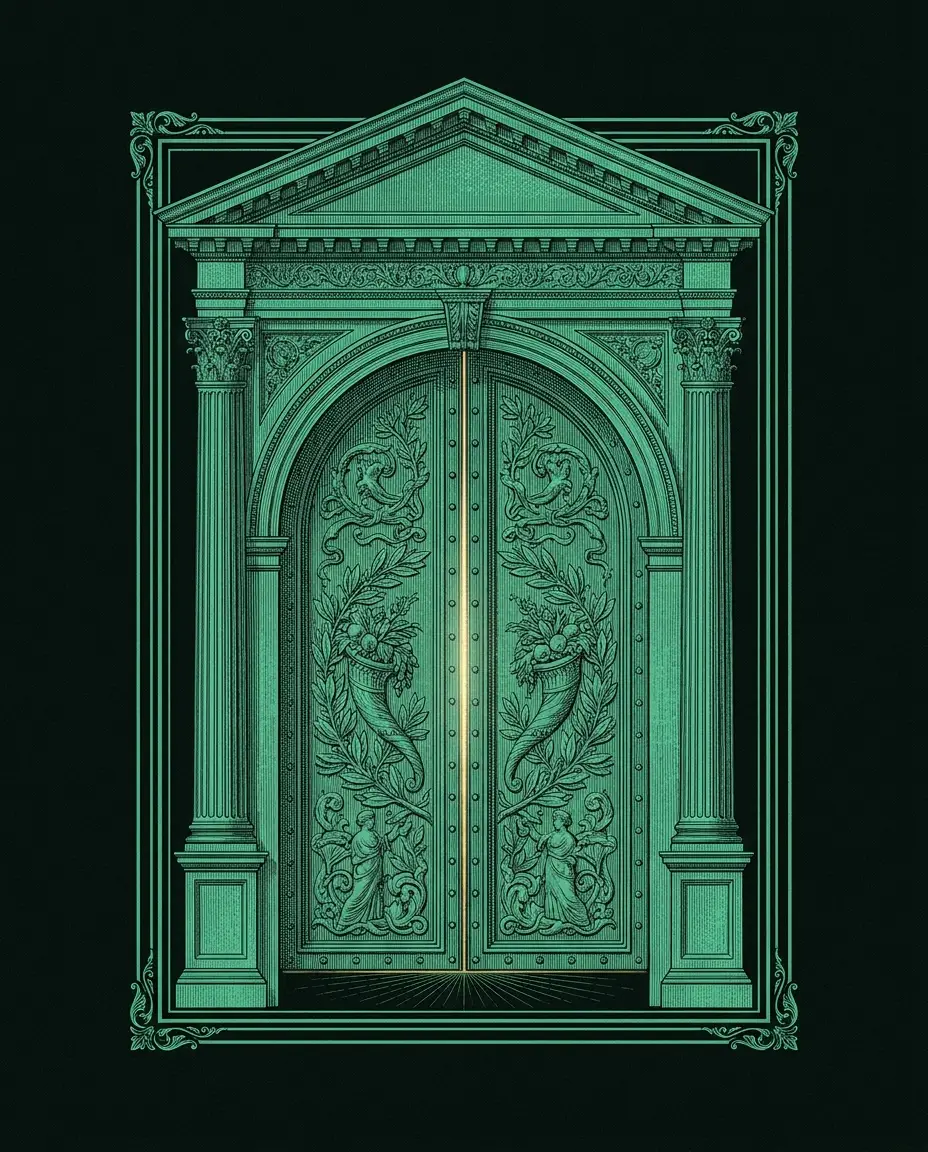 An engraved vault door in mint intaglio